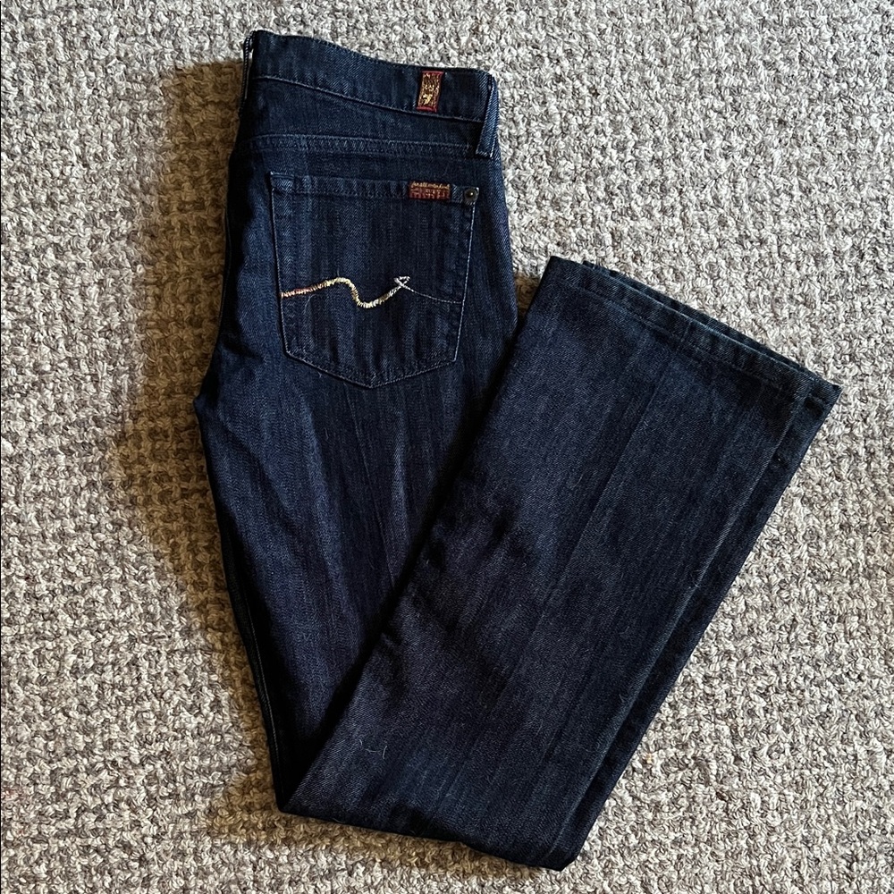 👖 NWOT 7 For All Mankind Bootcut Jeans | Dark Wash Embroidered Pockets Sz 27 👖